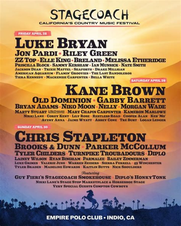 Luke Bryan, Chris Stapleton, And Kane Brown To Headline Stagecoach 2023